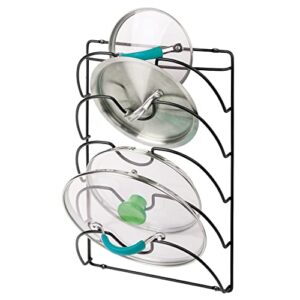 mdesign metal wire pot and pan lid rack organizer for kitchen cabinet doors or wall mount - upright storage holder with 5 slots - black