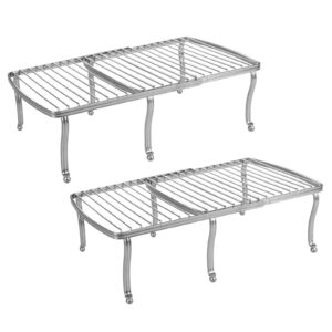 mDesign Expandable Wire Metal Kitchen Cabinet Shelf Rack - Adjustable Pantry, Countertop, Cupboard Shelf Organizer - Dish and Plate Storage Space-Saver, Hyde Collection, 2 Pack/4 Pieces, Silver