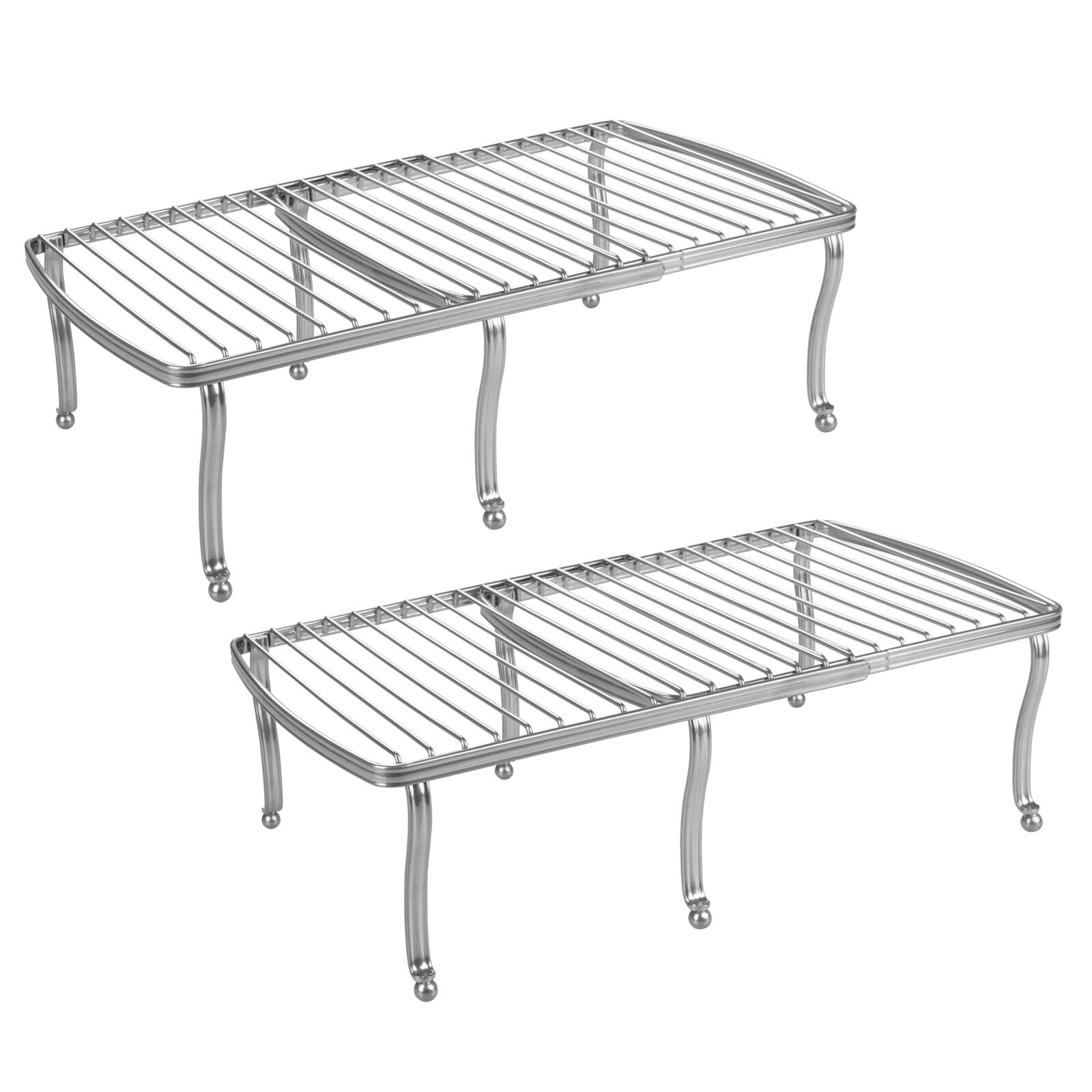 mDesign Expandable Wire Metal Kitchen Cabinet Shelf Rack - Adjustable Pantry, Countertop, Cupboard Shelf Organizer - Dish and Plate Storage Space-Saver, Hyde Collection, 2 Pack/4 Pieces, Silver