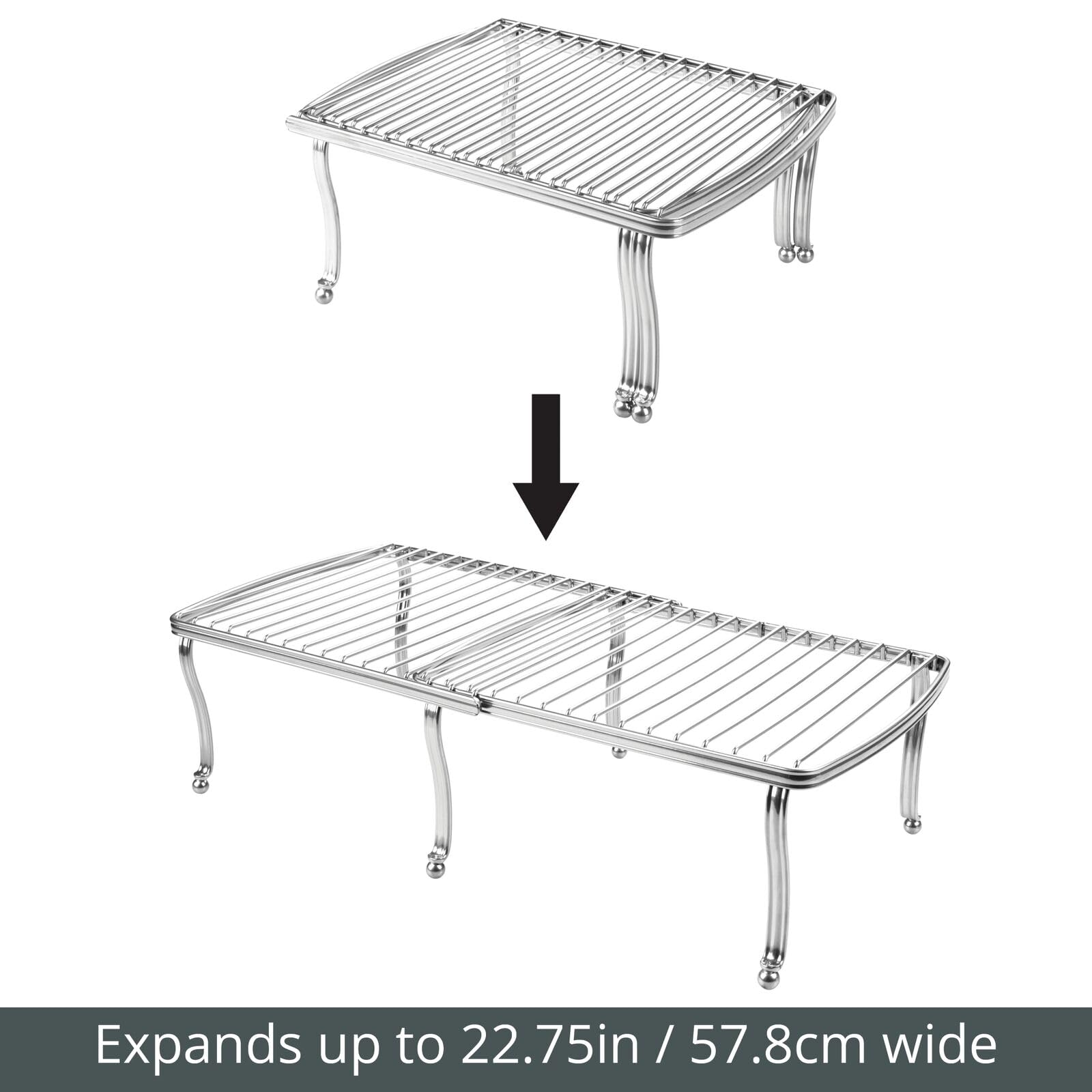 mDesign Expandable Wire Metal Kitchen Cabinet Shelf Rack - Adjustable Pantry, Countertop, Cupboard Shelf Organizer - Dish and Plate Storage Space-Saver, Hyde Collection, 2 Pack/4 Pieces, Silver