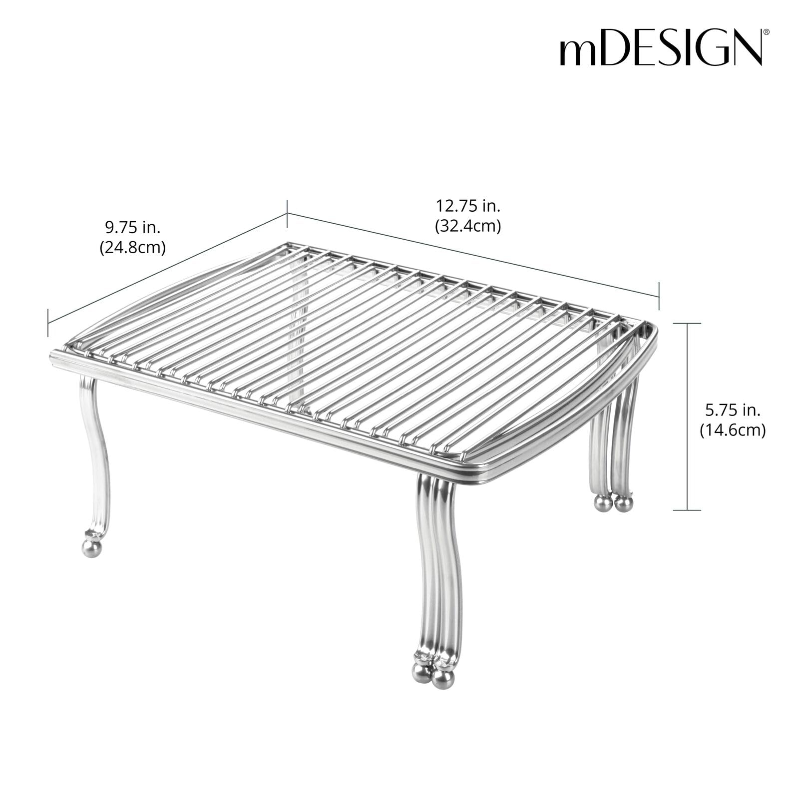 mDesign Expandable Wire Metal Kitchen Cabinet Shelf Rack - Adjustable Pantry, Countertop, Cupboard Shelf Organizer - Dish and Plate Storage Space-Saver, Hyde Collection, 2 Pack/4 Pieces, Silver