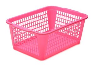 ybm home plastic perforated storage basket bin office drawer, shelf desktop countertop tray organizer 32-1184 (1, pink)
