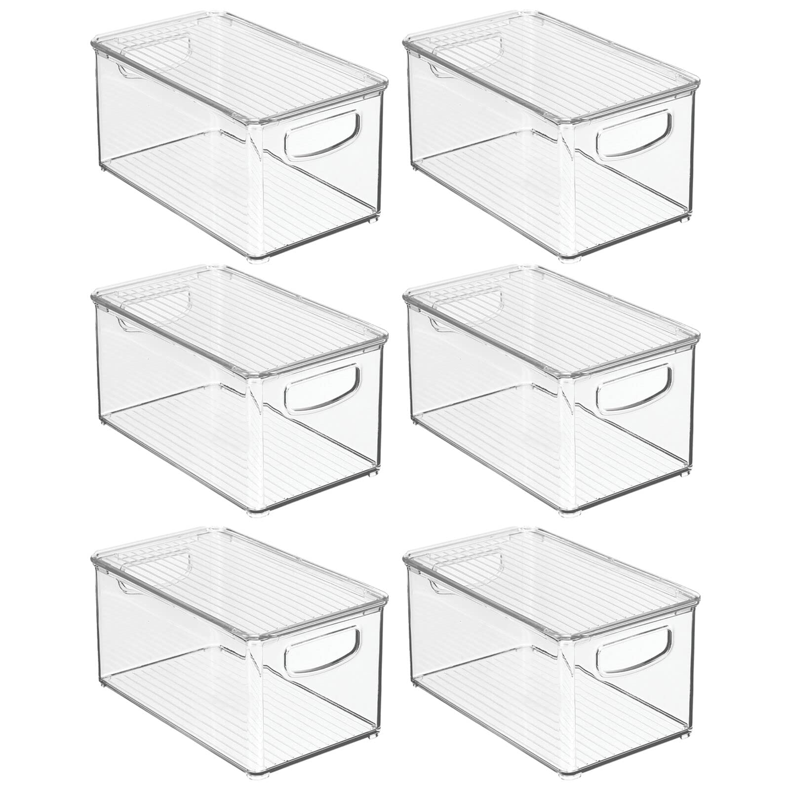 mDesign Plastic Deep Storage Bin Box Container with Lid and Built-In Handles - Organization for Fruit, Snacks, or Food in Kitchen Pantry, Cabinet, or Cupboard, Ligne Collection, 6 Pack, Clear