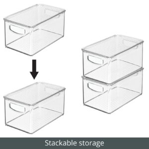 mDesign Plastic Deep Storage Bin Box Container with Lid and Built-In Handles - Organization for Fruit, Snacks, or Food in Kitchen Pantry, Cabinet, or Cupboard, Ligne Collection, 6 Pack, Clear