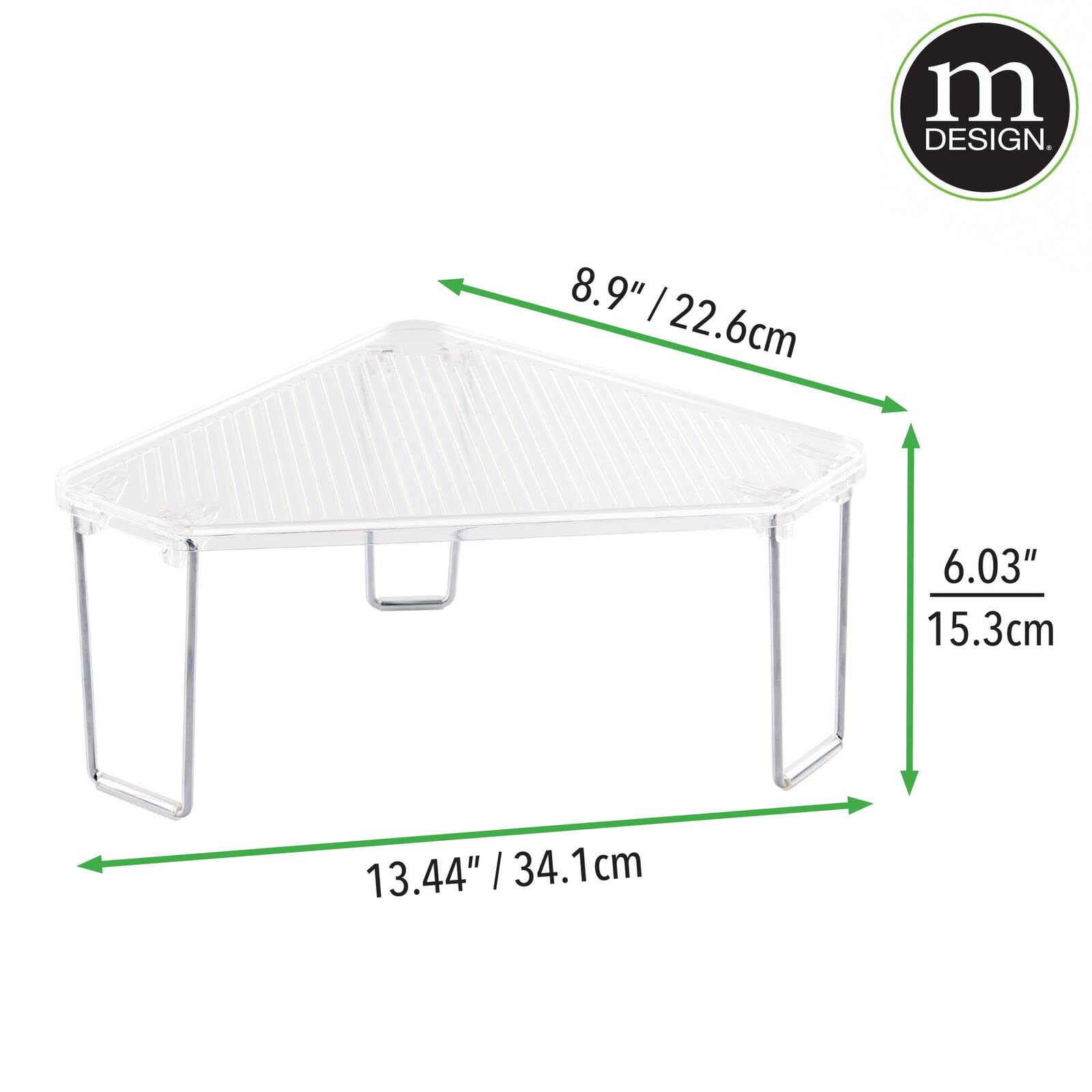 mDesign Plastic/Steel Freestanding Foldable Corner Stackable Organizer Shelf for Kitchen, Counter, Pantry, Cabinet Storage, Holds Plates, Dishes, Ligne Collection, 2 Pack - Clear