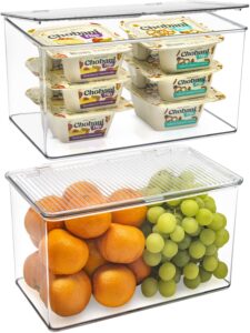 sorbus durable plastic storage bins with lids- stackable refrigerator organizer bins- multipurpose & versatile- lightweight pantry organizer- perfect cabinet organizers and storage for kitchen- 2 pack