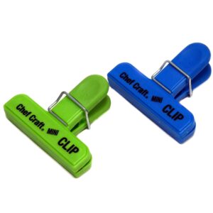 chef craft select plastic mini bag clip, 3 inch width 2 piece set, blue/green