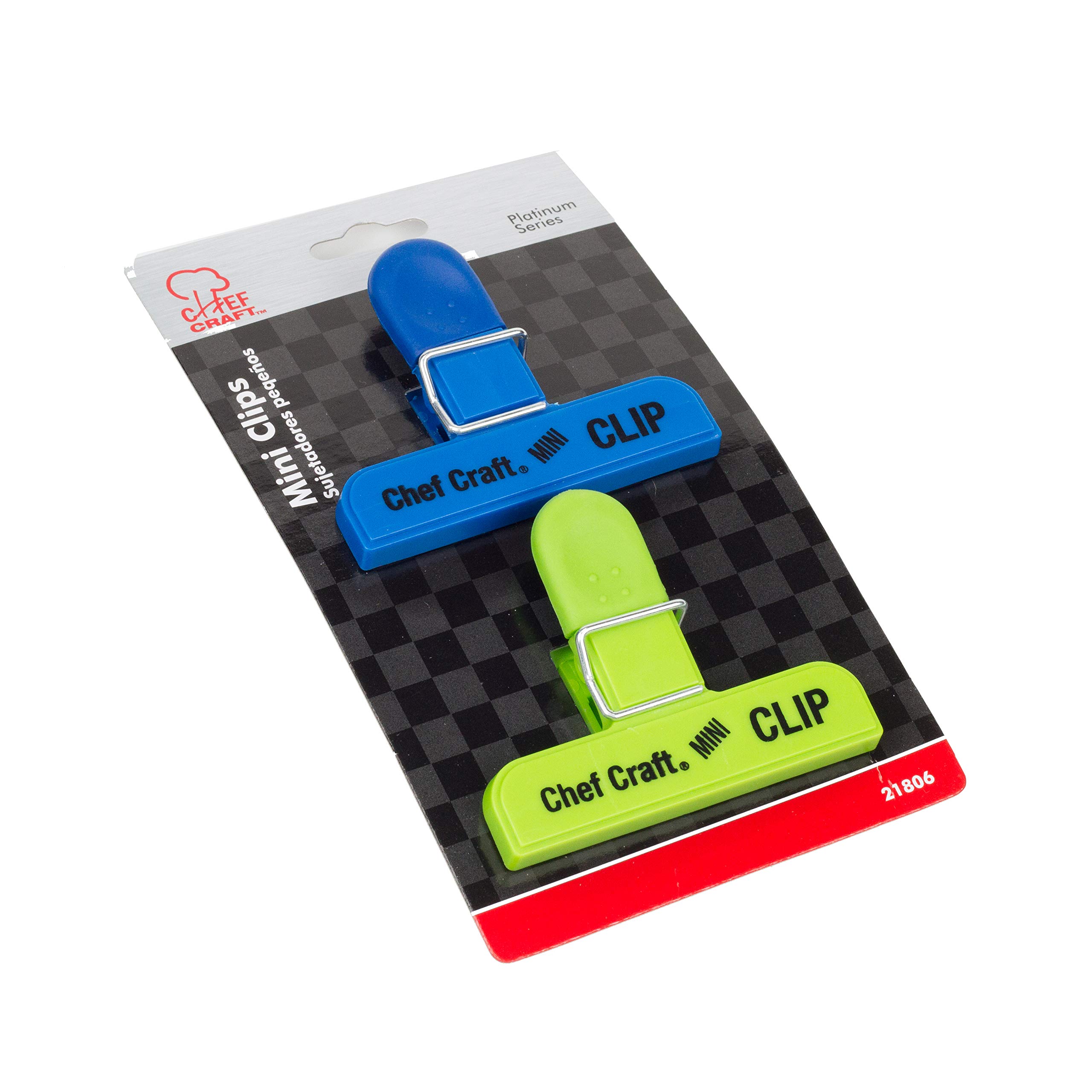 Chef Craft Select Plastic Mini Bag Clip, 3 inch width 2 piece set, Blue/Green