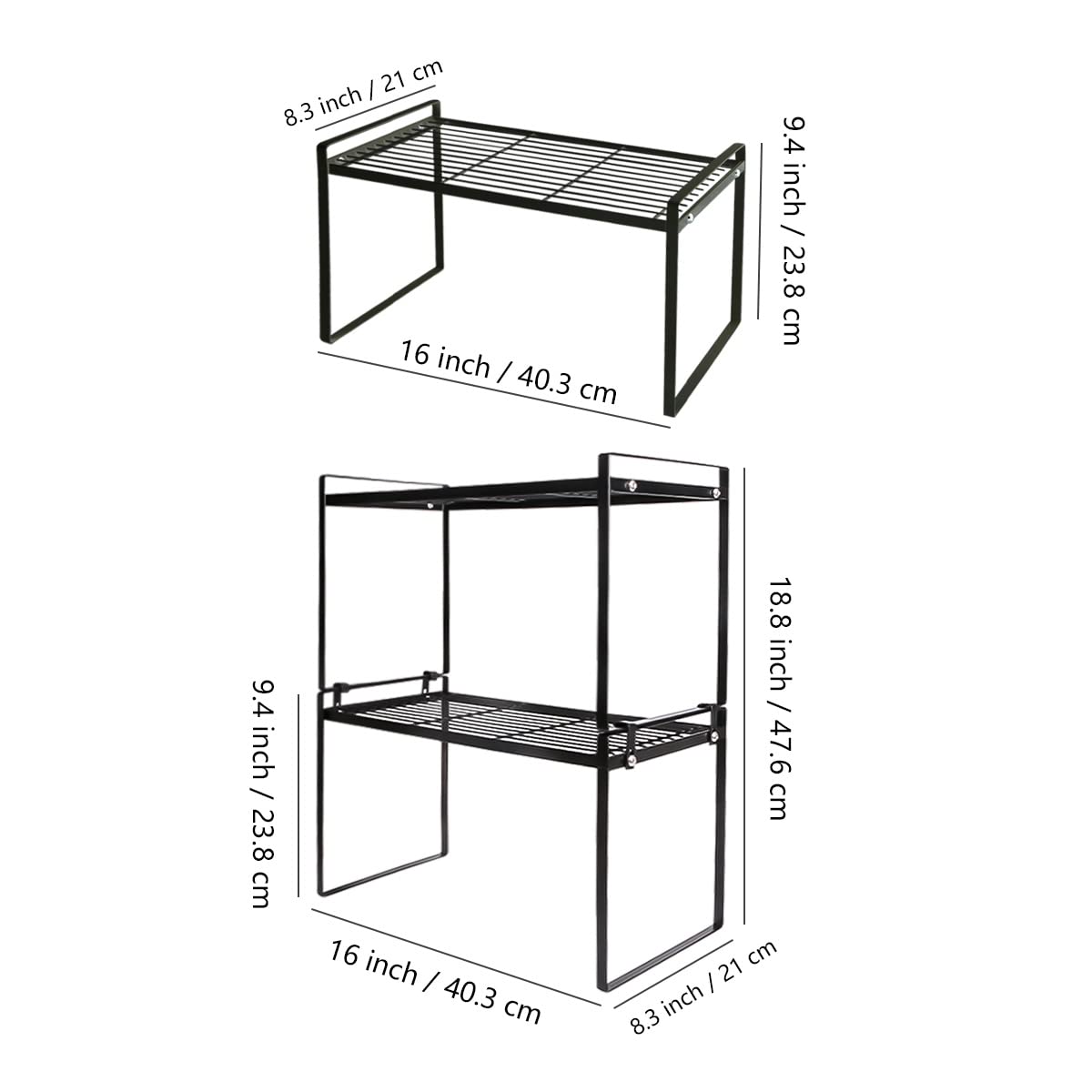 Tonxus 2pcs Kitchen Cabinet Shelf,Stackable Countertop Spice Rack,Iron Cabinet Organizer Shelves,Kitchen Counter Storage Rack for Pantry Bathroom Bedroom