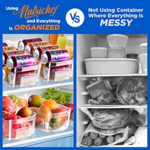 NutriChef Set of 6 Refrigerator Organizer Bins - Stackable Clear Plastic Bin with Handles, Egg Tray - For Fridge, Freezer, Kitchen, Cabinet, Countertops, Pantry - BPA Free Food Storage Rack - NCFO66