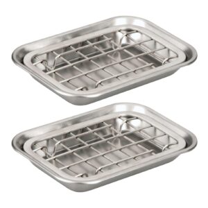 mDesign 2-Piece Soap Dish for Kitchen Sink - Bar of Soap Holder with Drainage Grate for Kitchen - Countertop Caddy Dish Rest for Scrubber, Sponge and Brushes - Unity Collection, 2 Pack, Brushed Chrome