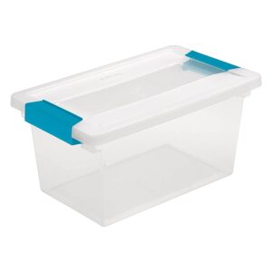 Sterilite Medium Clip Box, Stackable Small Storage Bin with Latching Lid, Plastic Container to Organize Office, Crafts, Clear Base and Lid, 12-Pack