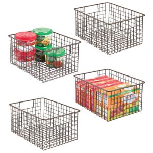 mdesign metal wire food storage basket organizer with handles for organizing kitchen cabinets, pantry shelf, bathroom, laundry room, closets, garage - concerto collection - 4 pack - bronze