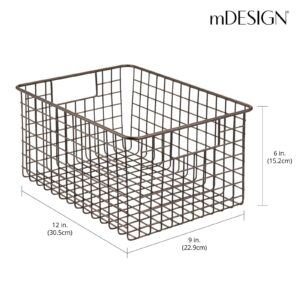 mDesign Metal Wire Food Storage Basket Organizer with Handles for Organizing Kitchen Cabinets, Pantry Shelf, Bathroom, Laundry Room, Closets, Garage - Concerto Collection - 4 Pack - Bronze