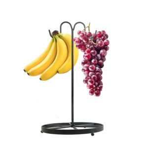 YY YEARCHY Banana Holder Hanger Stand Hook Keeper for Kitchen Countertop Produce Saver Banana Holder Kitchen Decro Fruit Tree Hanging Fresh Food Storage (Black, Double Hook)