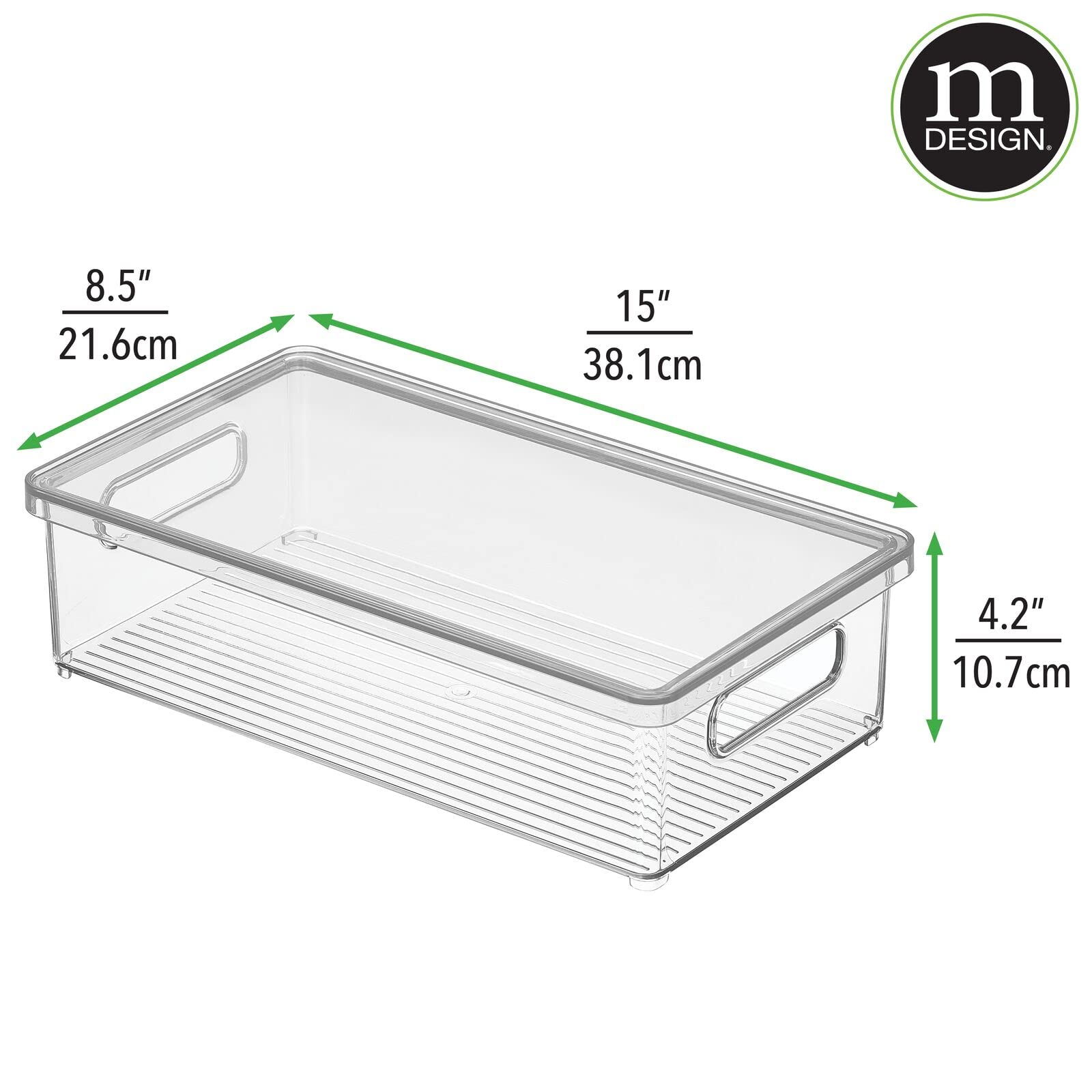 mDesign Plastic Stackable Kitchen Cabinet Storage Bin Box with Handles/Lid - Fridge, Cupboard, Countertop Food Storage for Snacks Stacking Organization, Ligne Collection, 8 Pack, Clear