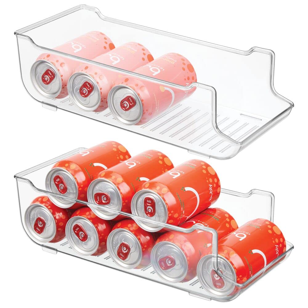 mDesign Large Plastic Pop/Soda Can Dispenser Storage Organizer Bin for Kitchen Pantry, Countertops, Cabinets, Refrigerator - Holds 9 Cans - BPA Free, Food Safe, 2 Pack - Clear