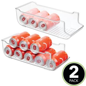 mDesign Large Plastic Pop/Soda Can Dispenser Storage Organizer Bin for Kitchen Pantry, Countertops, Cabinets, Refrigerator - Holds 9 Cans - BPA Free, Food Safe, 2 Pack - Clear