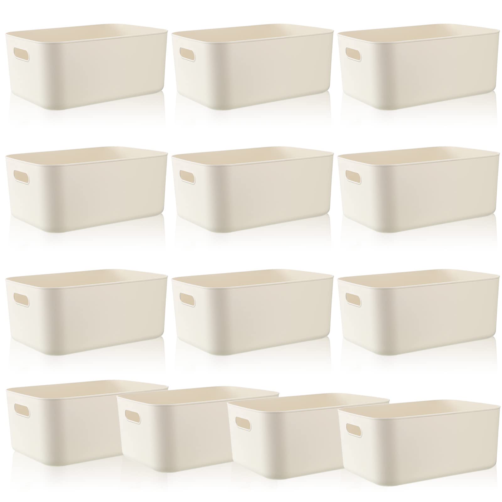 Plastic Storage Bins 10 Pcs White Storage Bin Pantry Organizer Bins Small Storage Baskets Storage Containers for Home Kitchen (14 x 10.5 x 6.4 Inch)