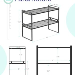 Better House 2 Pack Cabinet Shelf The Ultimate Standing Stackable Space Saving Closet Shelves Steel Frame Rust Resistant Organizer For Your Kitchen Bathroom (Stacked Size L20 x D8.25 x H14.6 in)