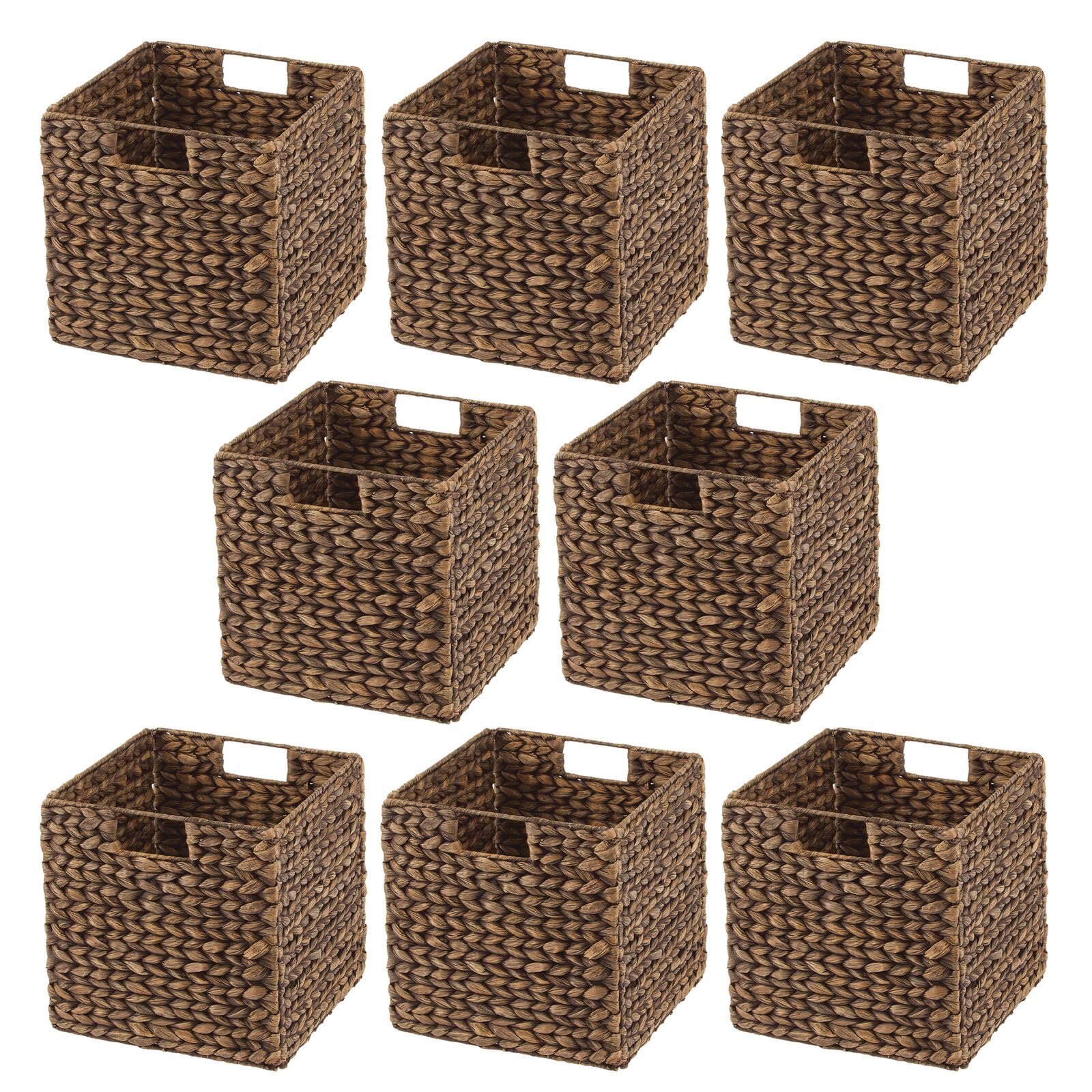 mDesign Natural Woven Hyacinth Cube Organizer Basket with Handles - Storage for Kitchen Cabinet or Pantry Shelf, Perfect for Cubby Storage Units, Holds Snacks or Small Appliances, 8 Pack, Brown Wash