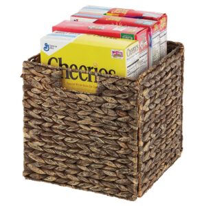 mDesign Natural Woven Hyacinth Cube Organizer Basket with Handles - Storage for Kitchen Cabinet or Pantry Shelf, Perfect for Cubby Storage Units, Holds Snacks or Small Appliances, 8 Pack, Brown Wash