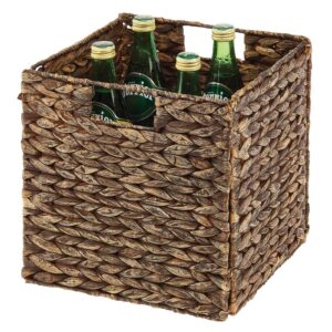 mDesign Natural Woven Hyacinth Cube Organizer Basket with Handles - Storage for Kitchen Cabinet or Pantry Shelf, Perfect for Cubby Storage Units, Holds Snacks or Small Appliances, 8 Pack, Brown Wash