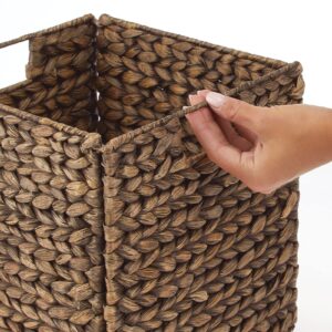 mDesign Natural Woven Hyacinth Cube Organizer Basket with Handles - Storage for Kitchen Cabinet or Pantry Shelf, Perfect for Cubby Storage Units, Holds Snacks or Small Appliances, 8 Pack, Brown Wash