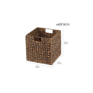 mDesign Natural Woven Hyacinth Cube Organizer Basket with Handles - Storage for Kitchen Cabinet or Pantry Shelf, Perfect for Cubby Storage Units, Holds Snacks or Small Appliances, 8 Pack, Brown Wash