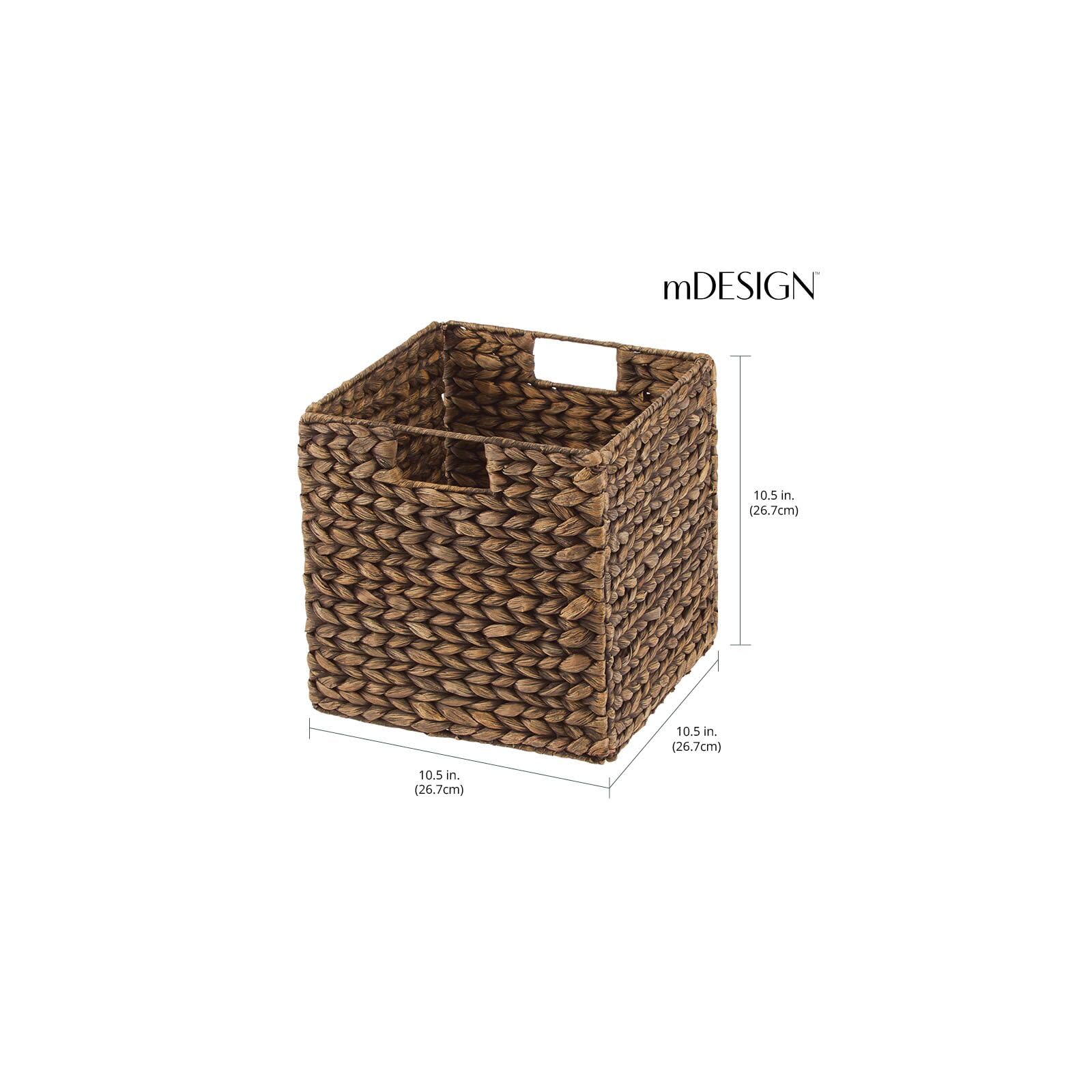 mDesign Natural Woven Hyacinth Cube Organizer Basket with Handles - Storage for Kitchen Cabinet or Pantry Shelf, Perfect for Cubby Storage Units, Holds Snacks or Small Appliances, 8 Pack, Brown Wash