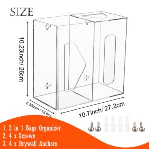 Heyrelda Grocery Bag Holder and Trash Bag Dispenser - 2 in 1 - Wall Mounted Plastic Bag Holder for Grocery Bags and Garbage Bags Kitchen Cabinet Grocery Bag Dispenser Organizer Under Sink, Clear