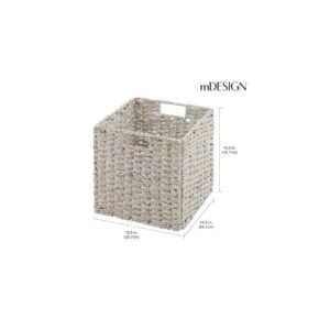 mDesign Seagrass Woven Cube Basket Organizer with Handles - Storage for Kitchen Cabinet or Pantry Shelf - Perfect for Cubby Storage Units - Holds Snacks or Small Appliances - 4 Pack - White Wash