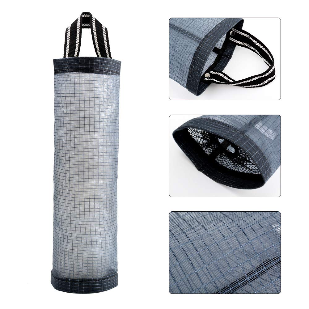 Plastic Bag Holder Sulimy Dispensers Folding Mesh Garbage Bags 2pcs Hanging Storage Bag Trash bags Holder Organizer Recycling Grocery Pocket Containers with 2 Hooks for Home and Kitchen Grey & Green