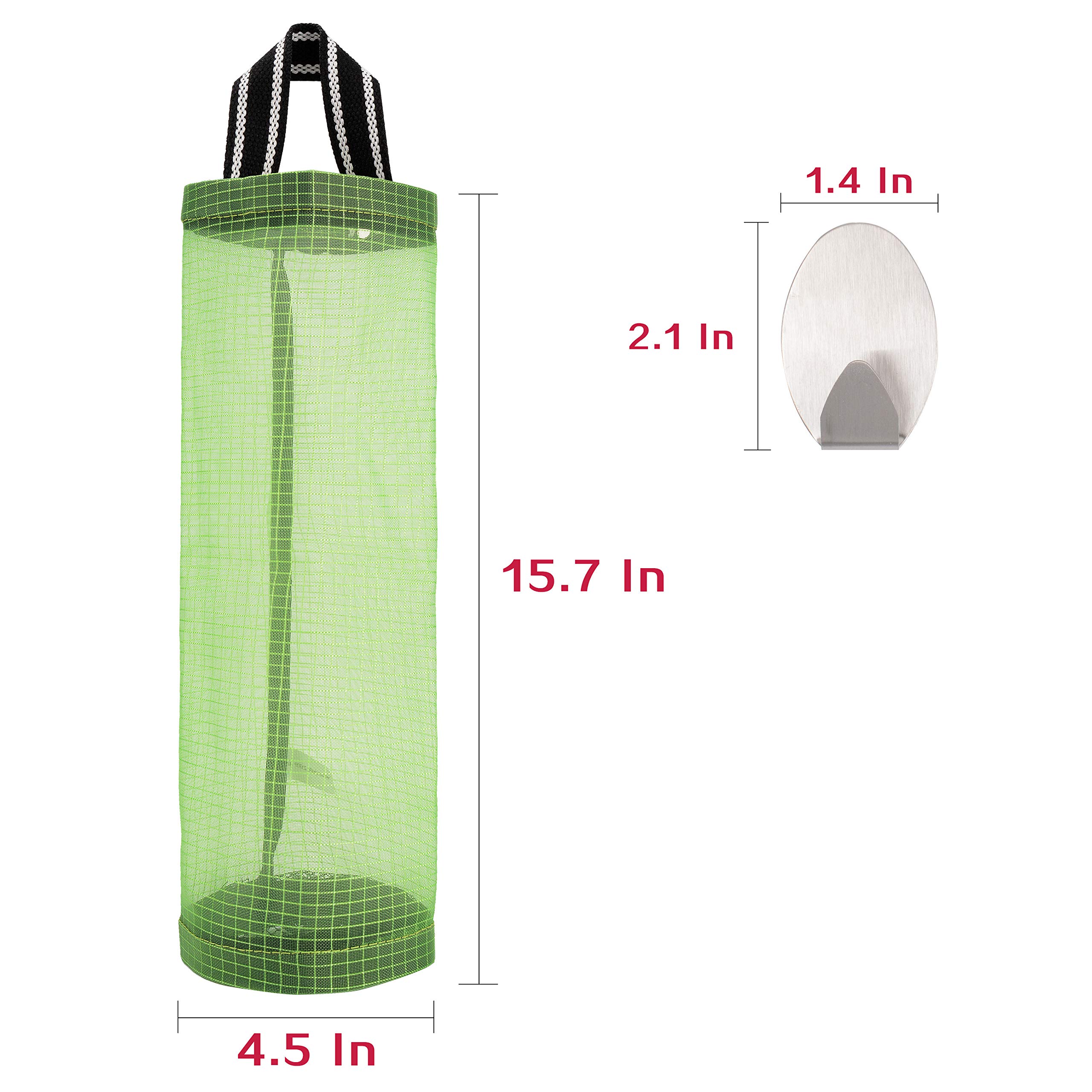 Plastic Bag Holder Sulimy Dispensers Folding Mesh Garbage Bags 2pcs Hanging Storage Bag Trash bags Holder Organizer Recycling Grocery Pocket Containers with 2 Hooks for Home and Kitchen Grey & Green