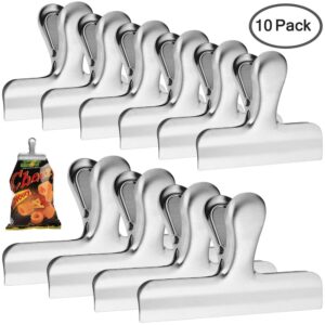 10 Pack Stainless Steel Chip Bag Clips, 3 inch and 4 inch Width, Danzix Durable Paper Seal Grip for Coffee Food Bread Bags, Kitchen Home Usage, 6 Small and 4 Large - Sliver