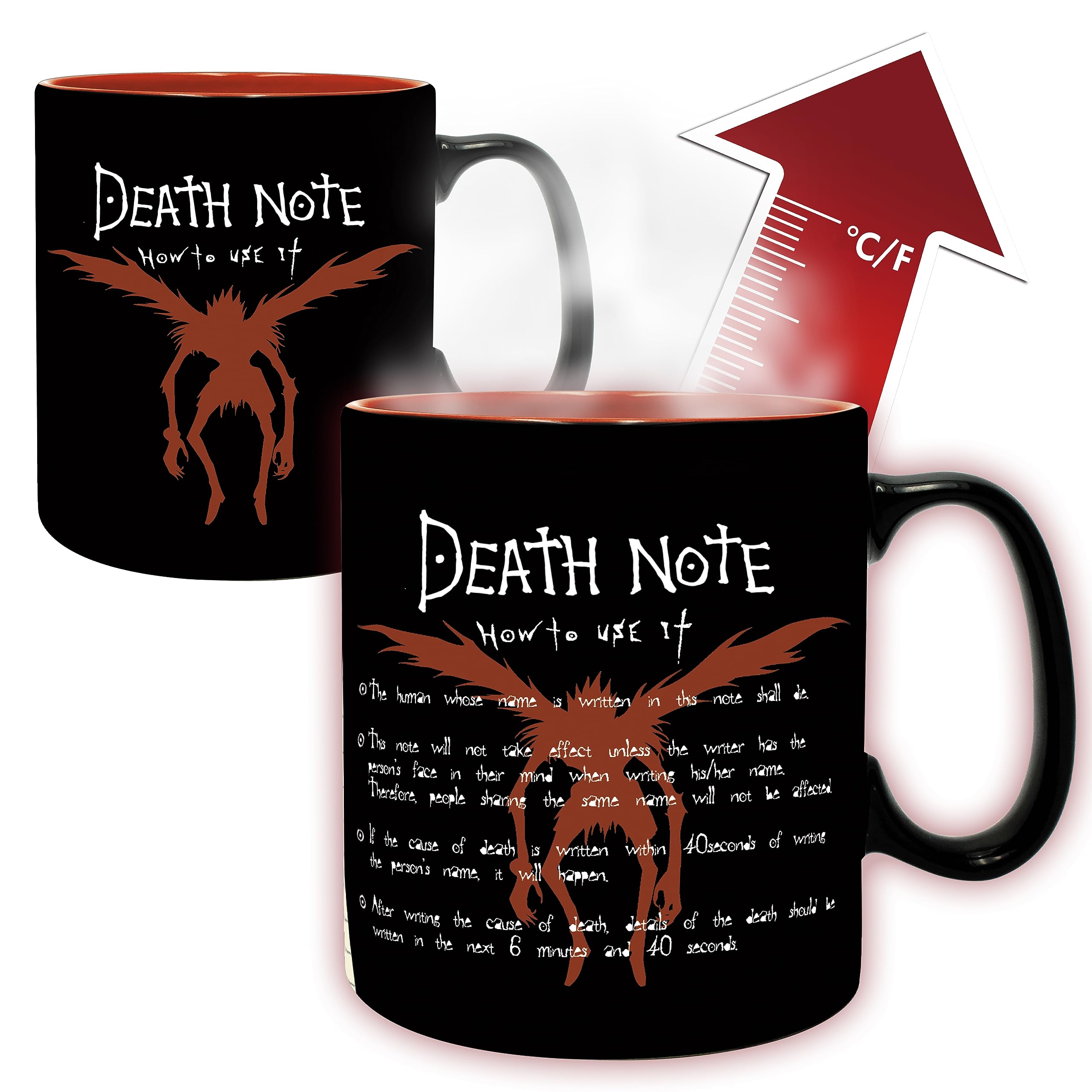 ABYSTYLE Death Note Anime and Manga Ceramic Coffee and Tea Mugs Perfect for Hot or Cold Beverages (Light and Ryuk Heat-change 16 oz.)