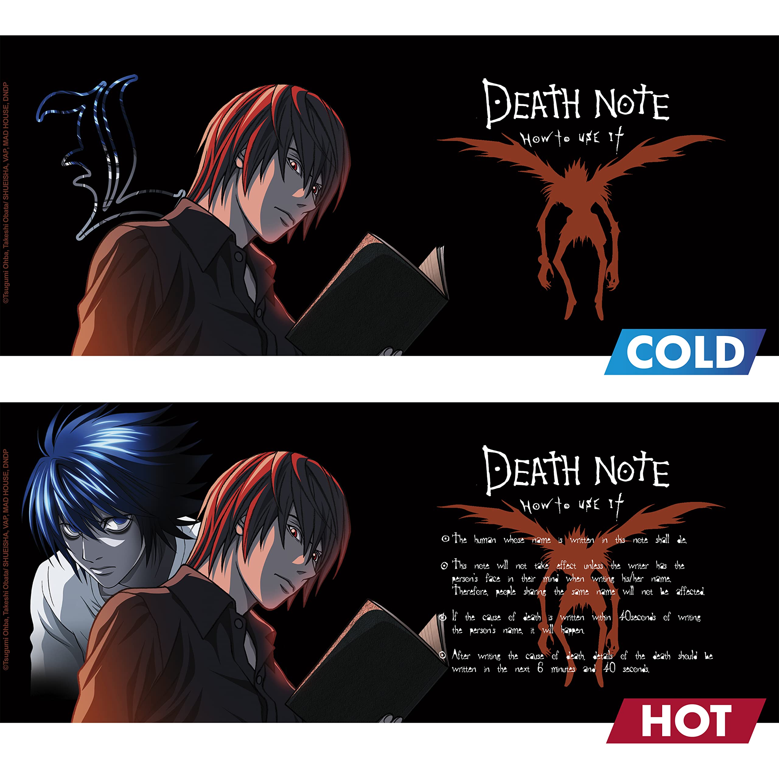 ABYSTYLE Death Note Anime and Manga Ceramic Coffee and Tea Mugs Perfect for Hot or Cold Beverages (Light and Ryuk Heat-change 16 oz.)