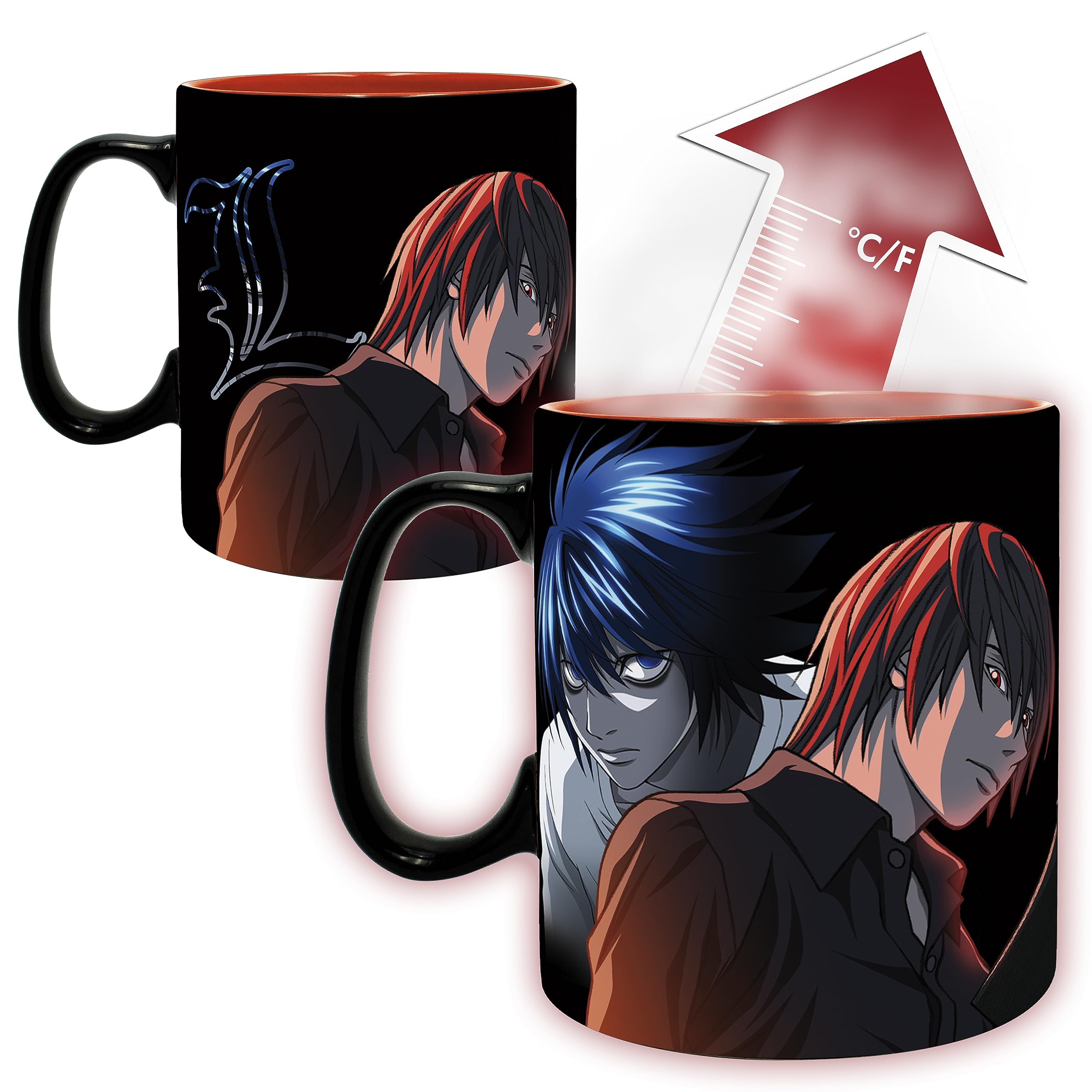 ABYSTYLE Death Note Anime and Manga Ceramic Coffee and Tea Mugs Perfect for Hot or Cold Beverages (Light and Ryuk Heat-change 16 oz.)