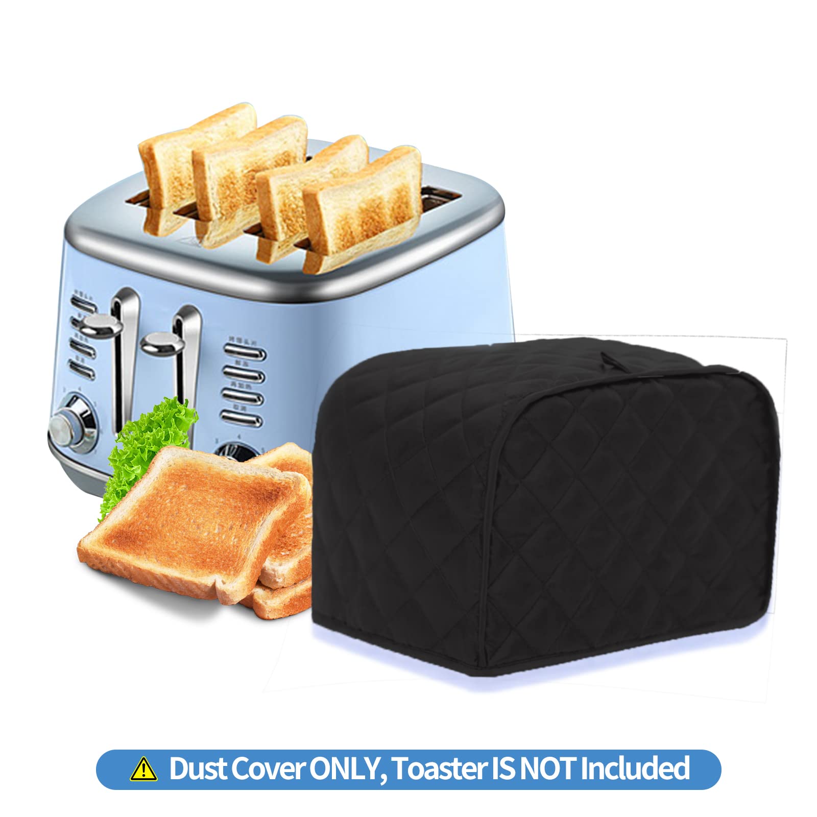 KINMAD Polyester Fabric Quilted Four Slice Bread Toaster Cover Bakeware Protector, Dust and Fingerprint Protection- Best Gift for Mother, Black