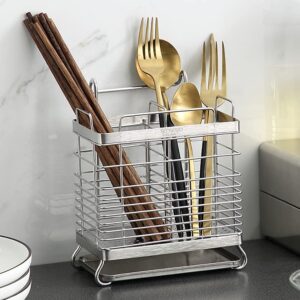 kaileyouxiangongsi 304 stainless steel hanging 2 compartments mesh utensil drying rack/chopsticks/spoon/fork/knife drainer basket flatware storage drainer (square)