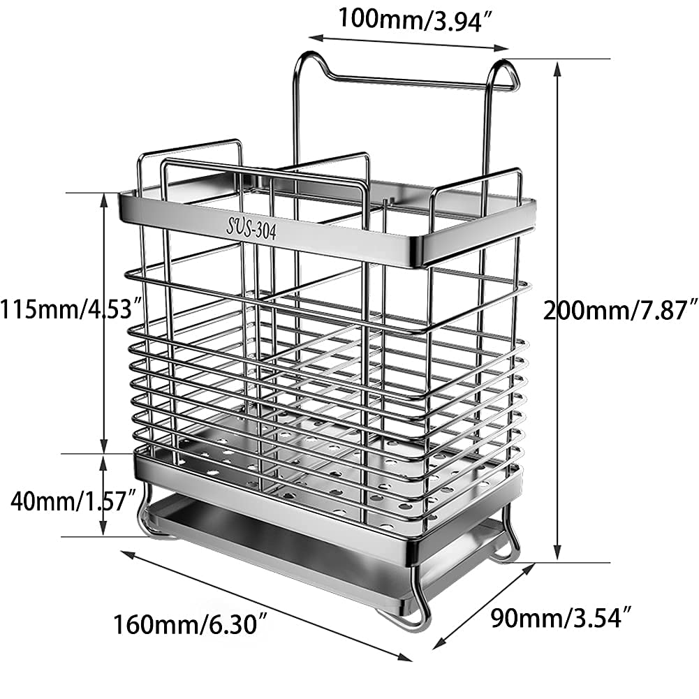 kaileyouxiangongsi 304 Stainless Steel Hanging 2 Compartments Mesh Utensil Drying Rack/Chopsticks/Spoon/Fork/Knife Drainer Basket Flatware Storage Drainer (Square)