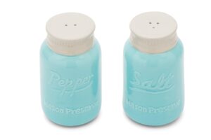 fox run ceramic mason jar s&p shakers, salt and pepper, blue