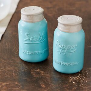 Fox Run Ceramic Mason Jar S&P Shakers, Salt and Pepper, Blue