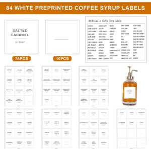 84 Pieces Pantry Labels,Coffee Syrup Labels,Waterproof Labels White Minimalist Labels Preprinted Self-Adhesive Labels Kitchen Labels for Storage Bins Coffee Station Syrup Dispenser Labels Blank Labels