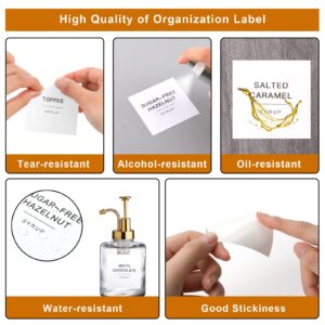 84 Pieces Pantry Labels,Coffee Syrup Labels,Waterproof Labels White Minimalist Labels Preprinted Self-Adhesive Labels Kitchen Labels for Storage Bins Coffee Station Syrup Dispenser Labels Blank Labels