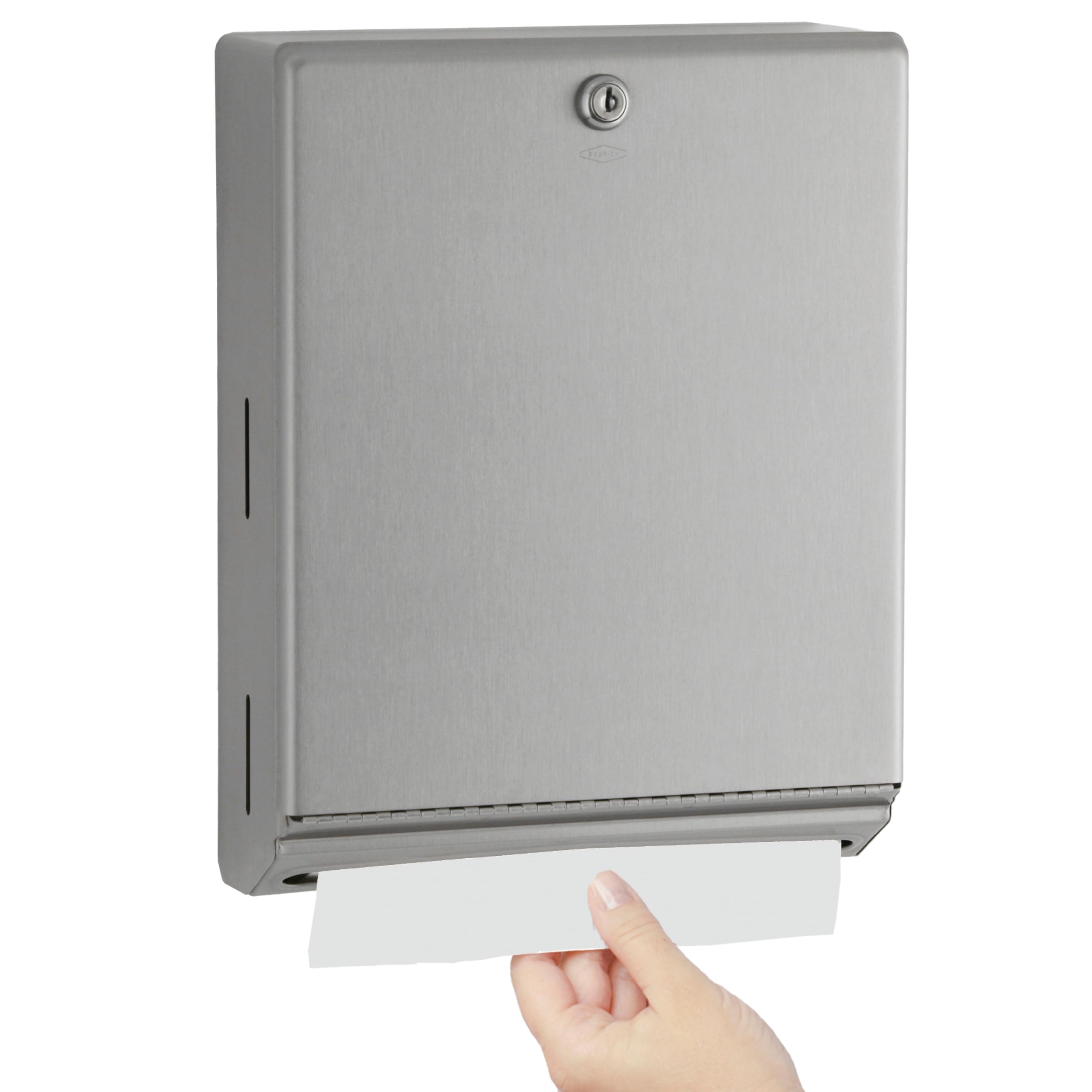 Bobrick B-262 Surface Mounted Paper Towel Dispenser - Stainless Steel Commercial Bathroom Towel Dispenser with Tumbler Lock 400 C-Fold or 525 Multifold Capacity