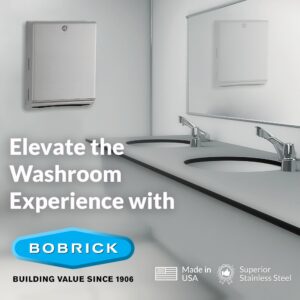 Bobrick B-262 Surface Mounted Paper Towel Dispenser - Stainless Steel Commercial Bathroom Towel Dispenser with Tumbler Lock 400 C-Fold or 525 Multifold Capacity