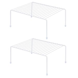 yaenoei set of 2 - kitchen storage shelf rack (13.1 x 10.2 inch)/plastic feet - medium - steel metal - rust resistant finish - cups, dishes, cabinet & pantry organization - kitchen (white)