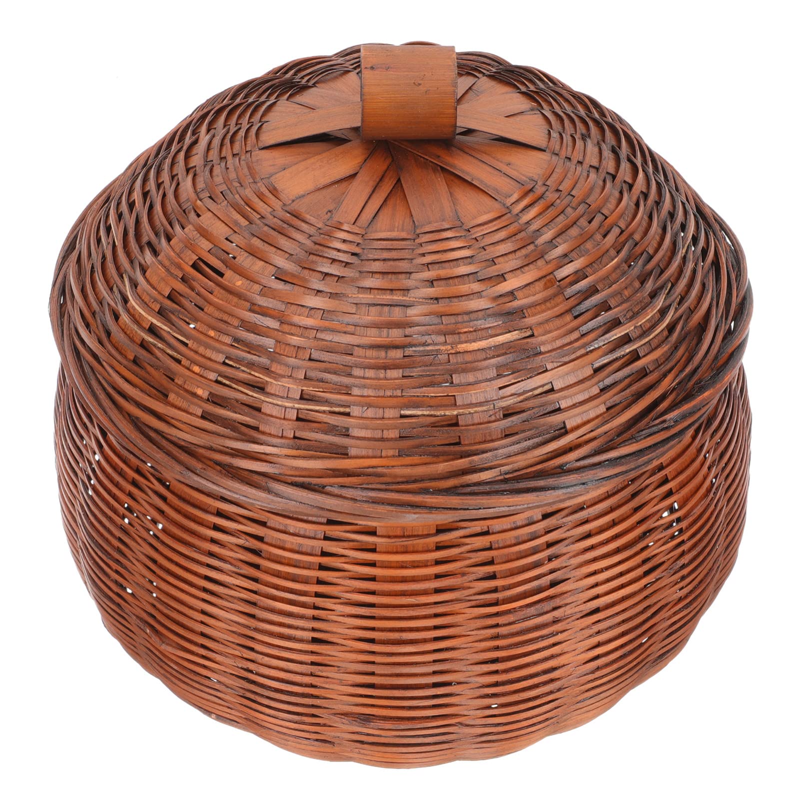 DOITOOL Rattan Boxes with Lid Woven Egg Basket Wicker Tray Pumpkin Shape Rattan Storage Basket Box Storage Bin Desktop Makeup Organizer for Shelf Home Bathroom Decor L