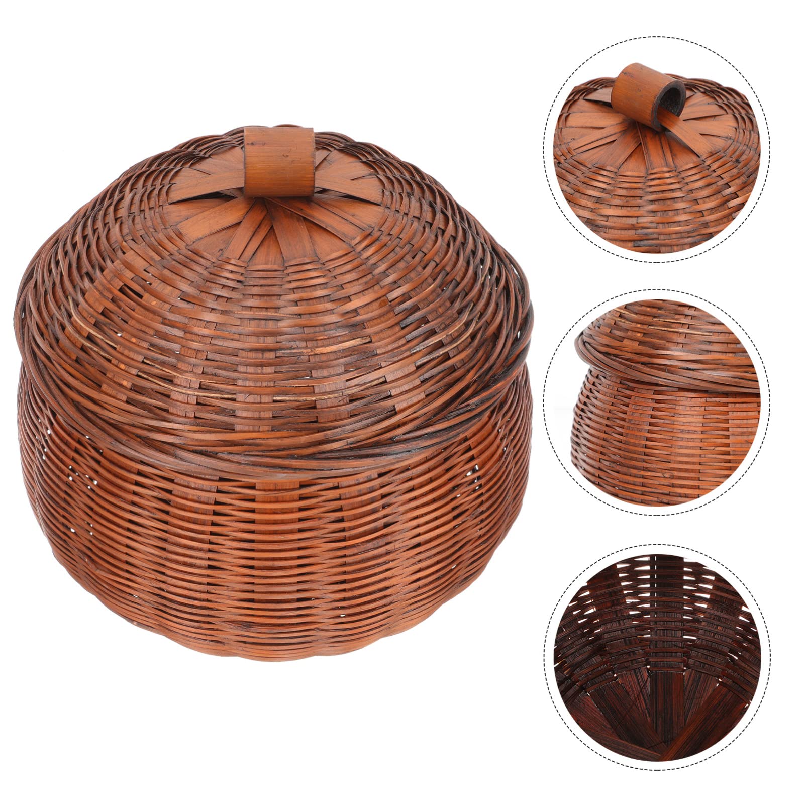 DOITOOL Rattan Boxes with Lid Woven Egg Basket Wicker Tray Pumpkin Shape Rattan Storage Basket Box Storage Bin Desktop Makeup Organizer for Shelf Home Bathroom Decor L